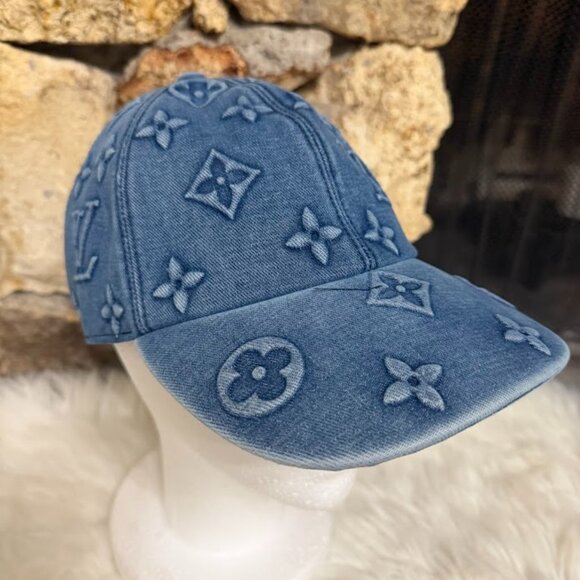 Accessories - Blue Denim Embossed Pattern Baseball Cap